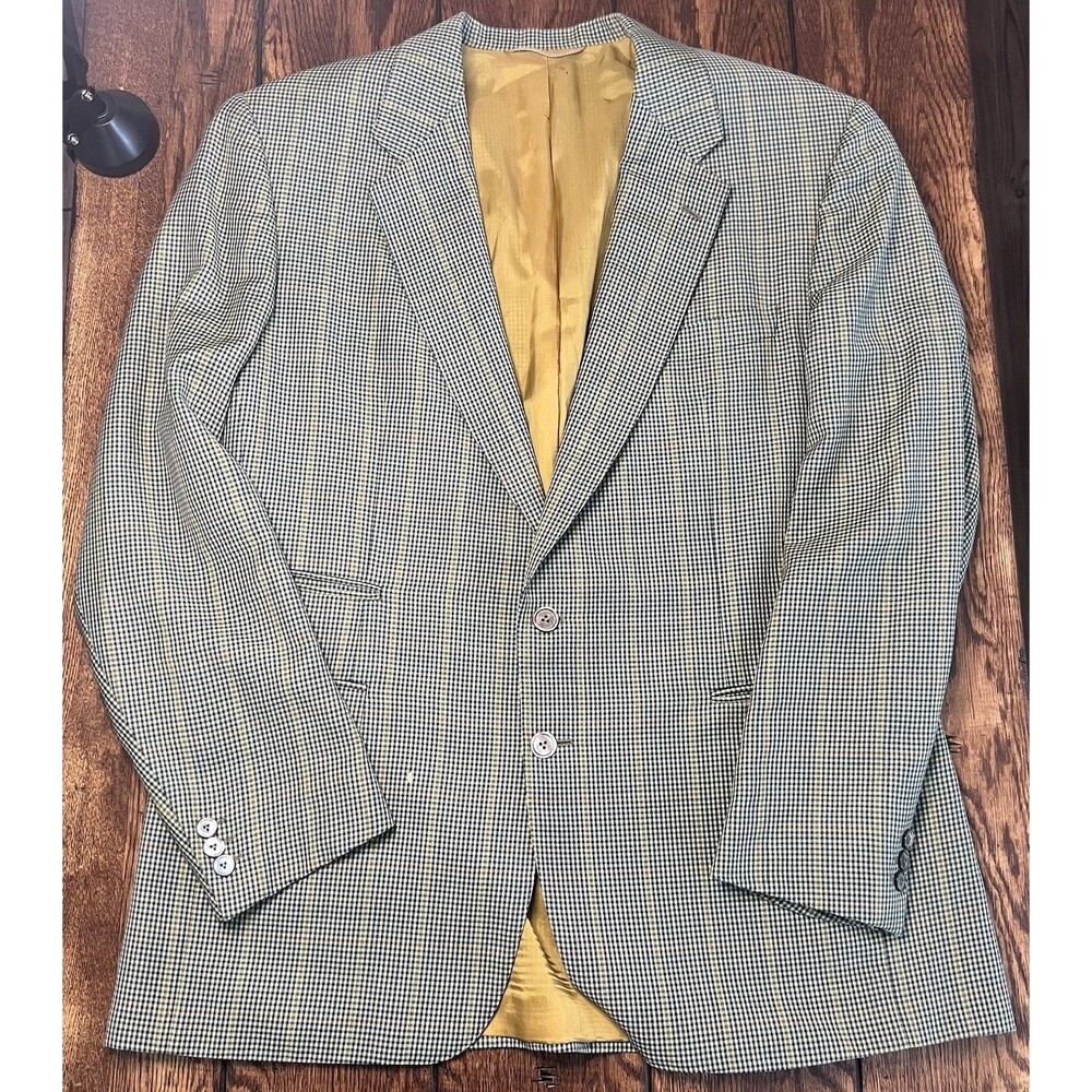 Sports Coat Mens 44R Blue Yellow Wool Blend Blazer Silk Lined-German Engineering